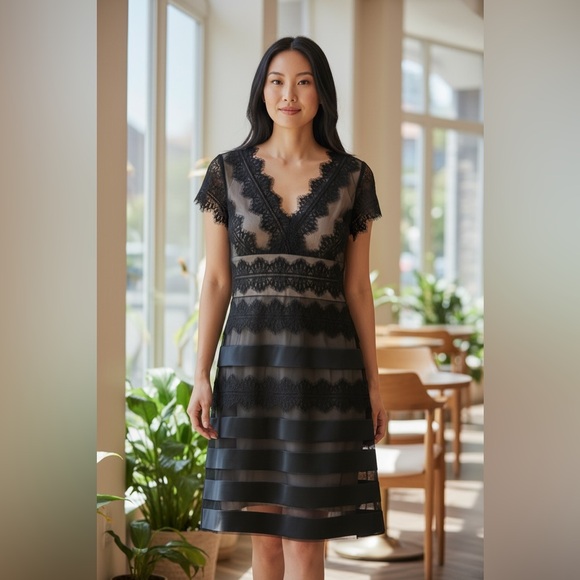 JS Collections Dresses & Skirts - (NWT) Elegant Cocktail Dress; Lace & Satin Accents From JS Collection (Size 10)